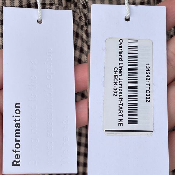 Reformation Overland Linen Jumpsuit In Tartine Check (Brown/Tan Checkered) sz2 - Picture 12 of 13